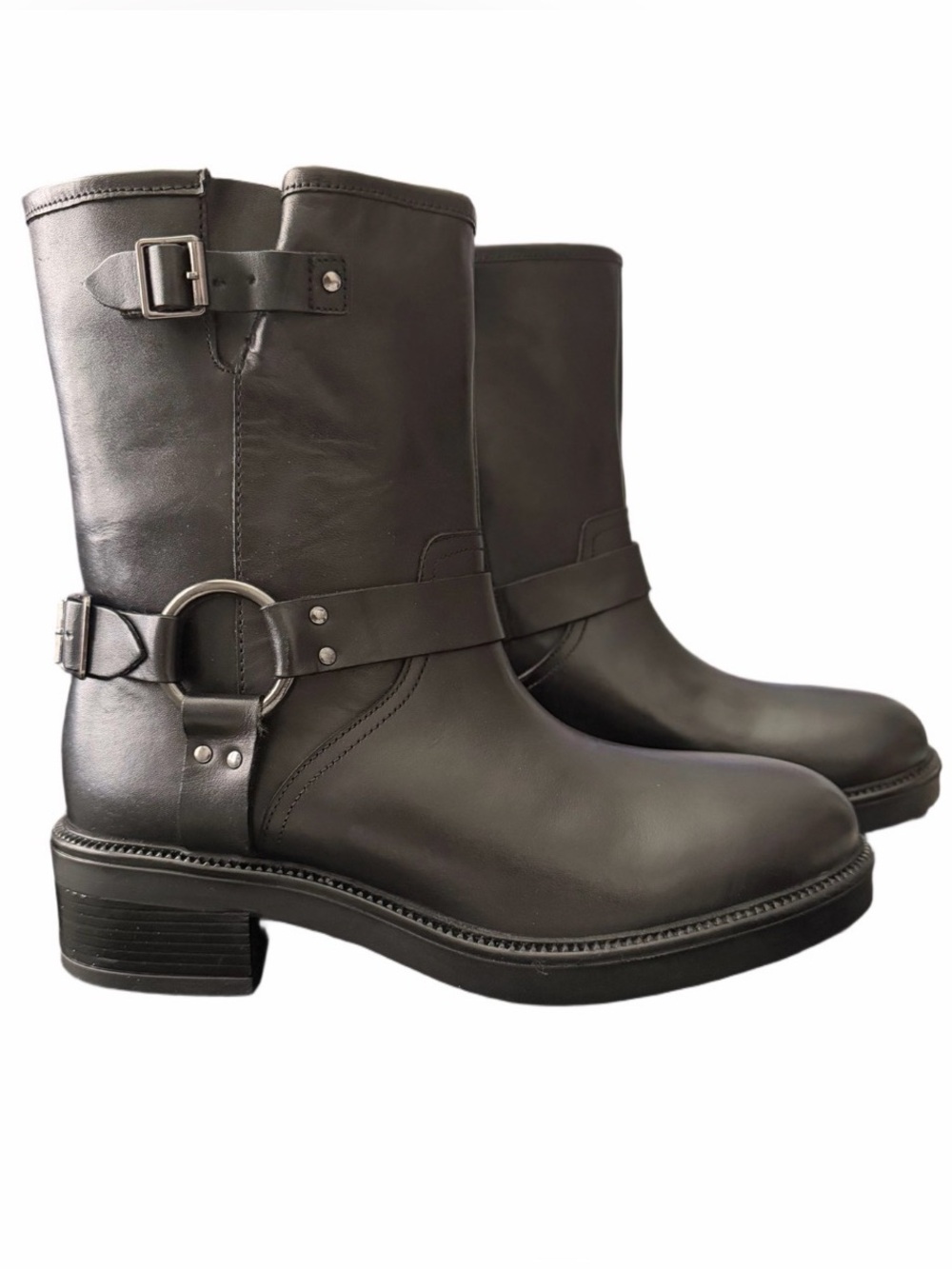 Banana Republic Women’s Leather Calf Moto Mid-Calf Buckle Harness Boots Size 8 - Picture 3 of 11